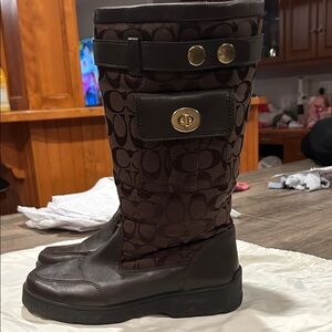 Coach Chocolate Brown Logo Fabric and Leather